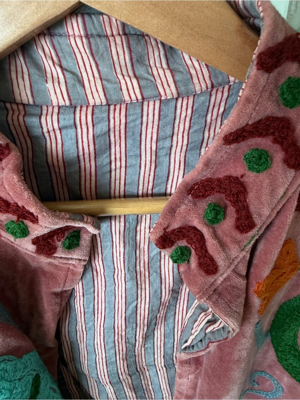Fabulous Unique Embroidered Pink Velvet Floral Jacket with Teal Accents - Picture 2 of 7